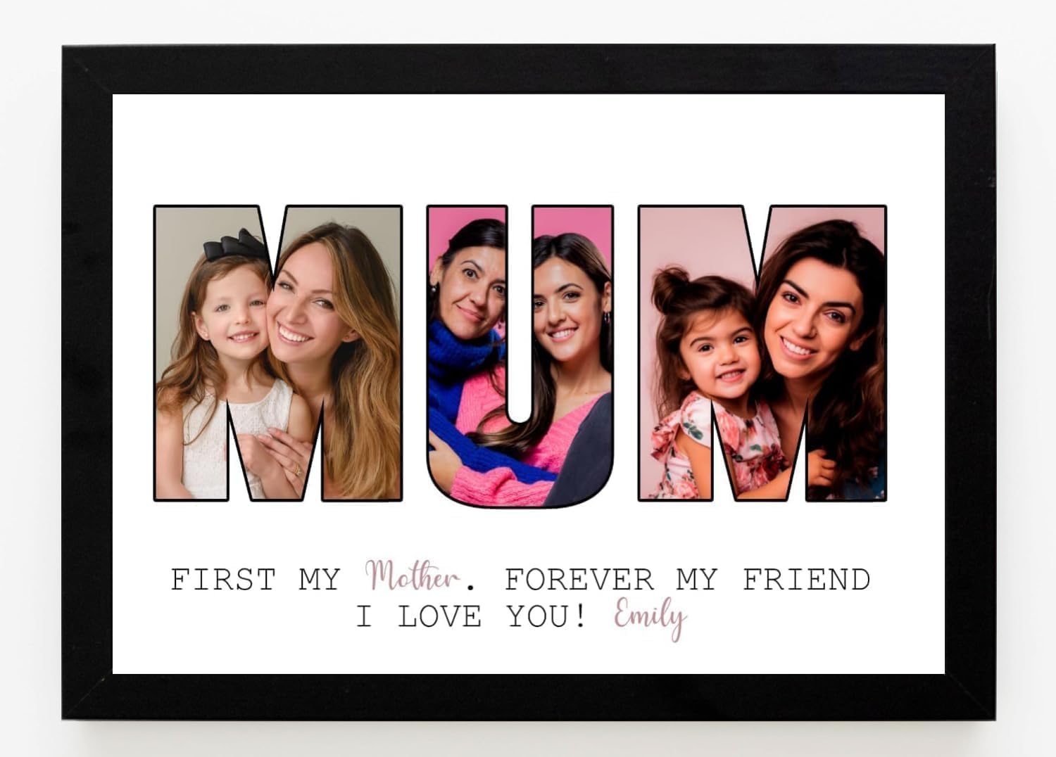 PB TECH Personalised Photo Frame A5, A4, A3 Custom Alphabet Picture Gift for Mum, Dad, Grandad, Son, Daughter, Sister, Brother, Mother’s & Father’s Day (Mum, Black, A4 (21x30 CM) Framed Print)