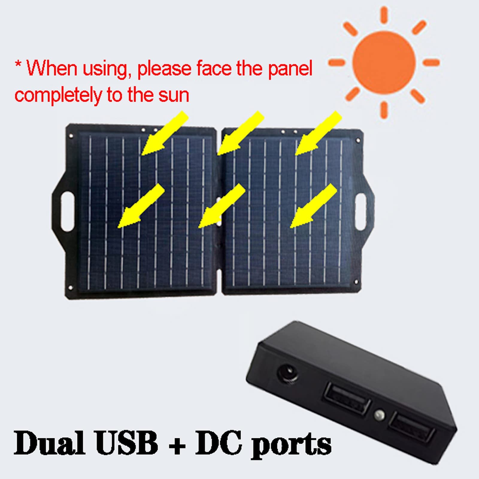 Chargeur solaire monocristallin pliable 50 W avec ports USB et CC pour smartphones, idéal pour les besoins d'alimentation en extérieur et domestique