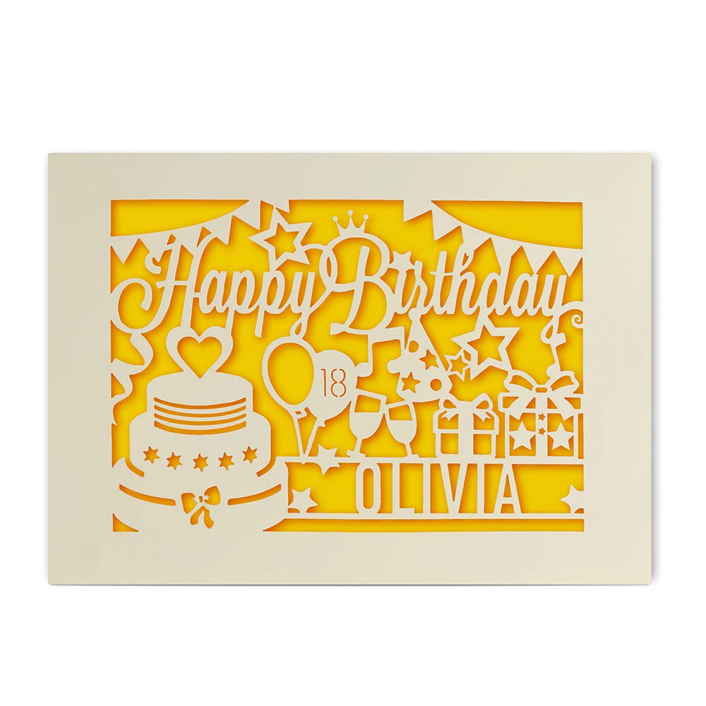 EDSGPersonalised Birthday Card Laser Paper Cut Greeting Cards Birthday Custom Gift | Hand Finished in UK | Any Name Any Age Gift for Mum Adults 30th 40th 50th 60th 70th 80th 100th (Gold)