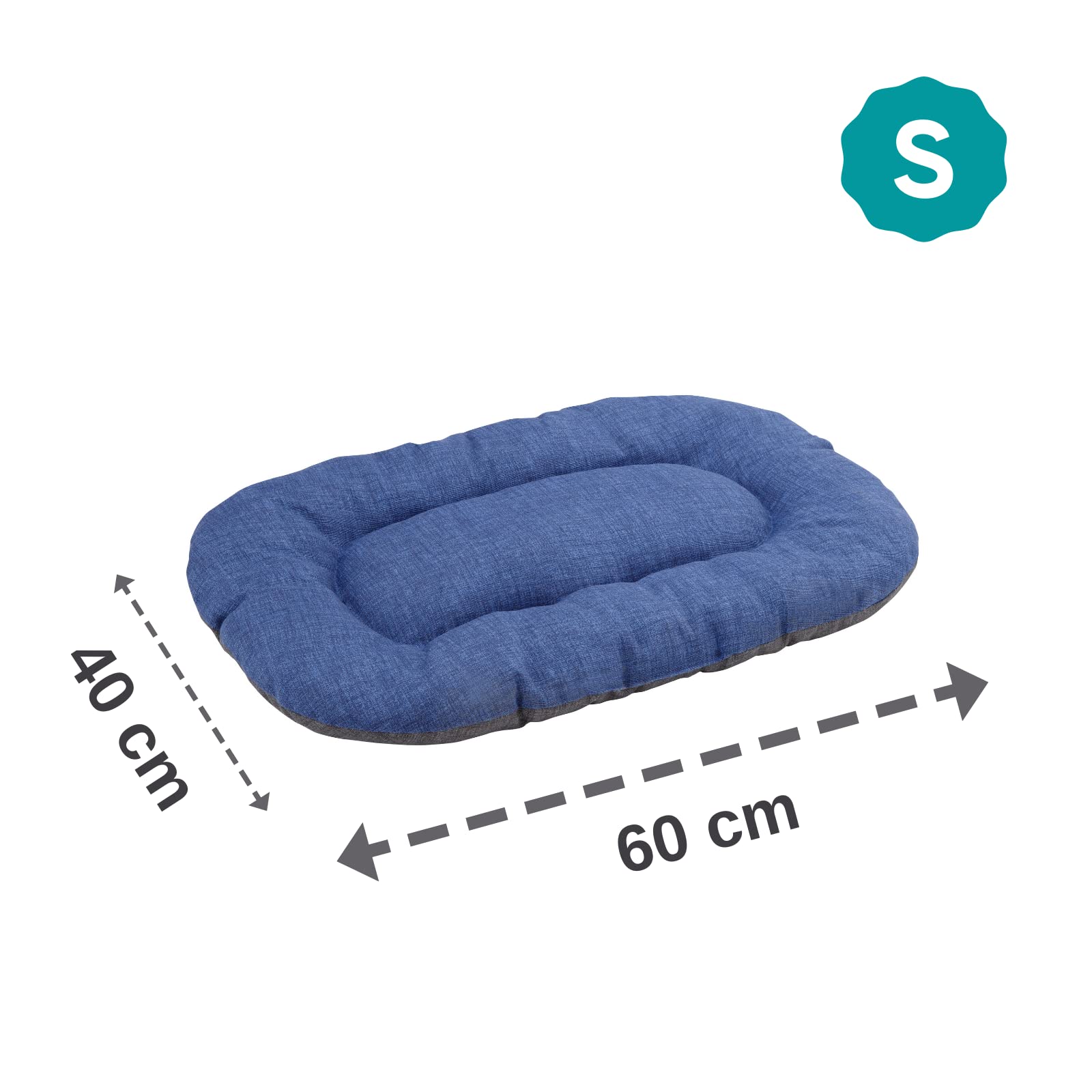 Baroni Home Cuscino Ovale per Cani e Gatti Tessuto Taglia, Imbottito con Morbido Foam, Utilizzabile su Entrambi i Lati (40x60x7 cm, Grigio e Blu)