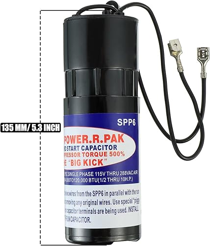 Miniatura 5 de BOJACK Reemplazo del condensador de arranque duro SPP6 115V-288VAC, aumenta el par del compresor 500%, unidades de acondicionamiento de aire de