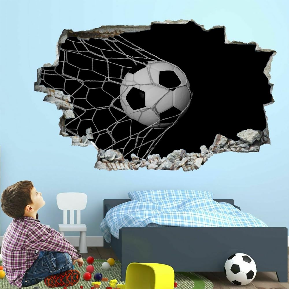 Decalcomanie Da Muro 3D Smashed Art Decor Calcio Tatuaggi Da Parete Wall Stickers Bianco E Nero Per Ragazze Bambini Adesivo Murale Regalo Per La Casa 120x80cm