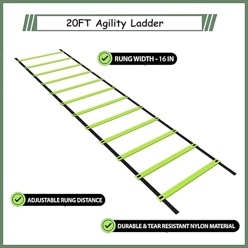Miniatura 8 de Equipo de bastones de entrenamiento de agilidad, equipo de entrenamiento de fútbol, escalera de velocidad de 20 pies, 6 postes de agilidad, 8 conos