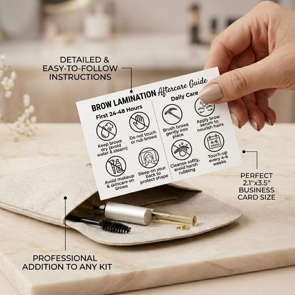 100 Pack Brow Lamination Aftercare Cards 3.5x2.1" Lash Lift Aftercare Instructions Guide Cards for Eyebrow Lamination Kit Supplies, Professional Salon & Small Business Use (White)
