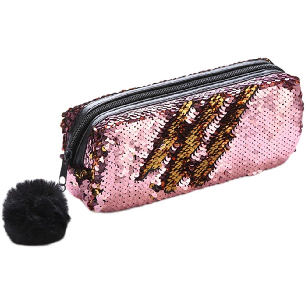 Baokuan Sequin Pencil Case Cosmetic Case Sequin Zipper Pouch Glitter Makeup Bag Multifunction Mermaid Makeup Pouch for Women Girls