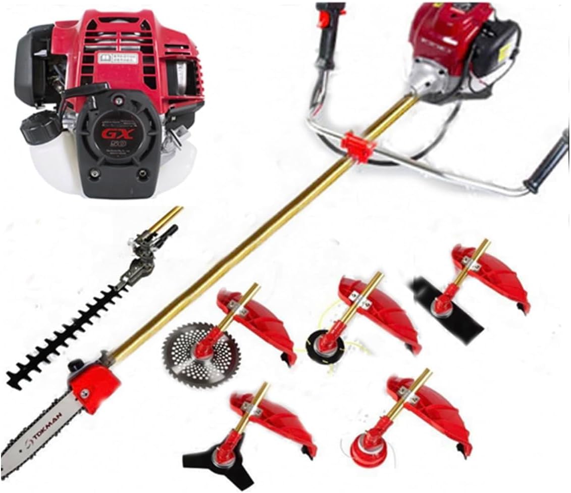 GX50 Brush Cutter 7 in 1 Gas Powered Weed Eater 4 Strokes Weed Wacker Lawn Mower Grass Trimmer with Strap