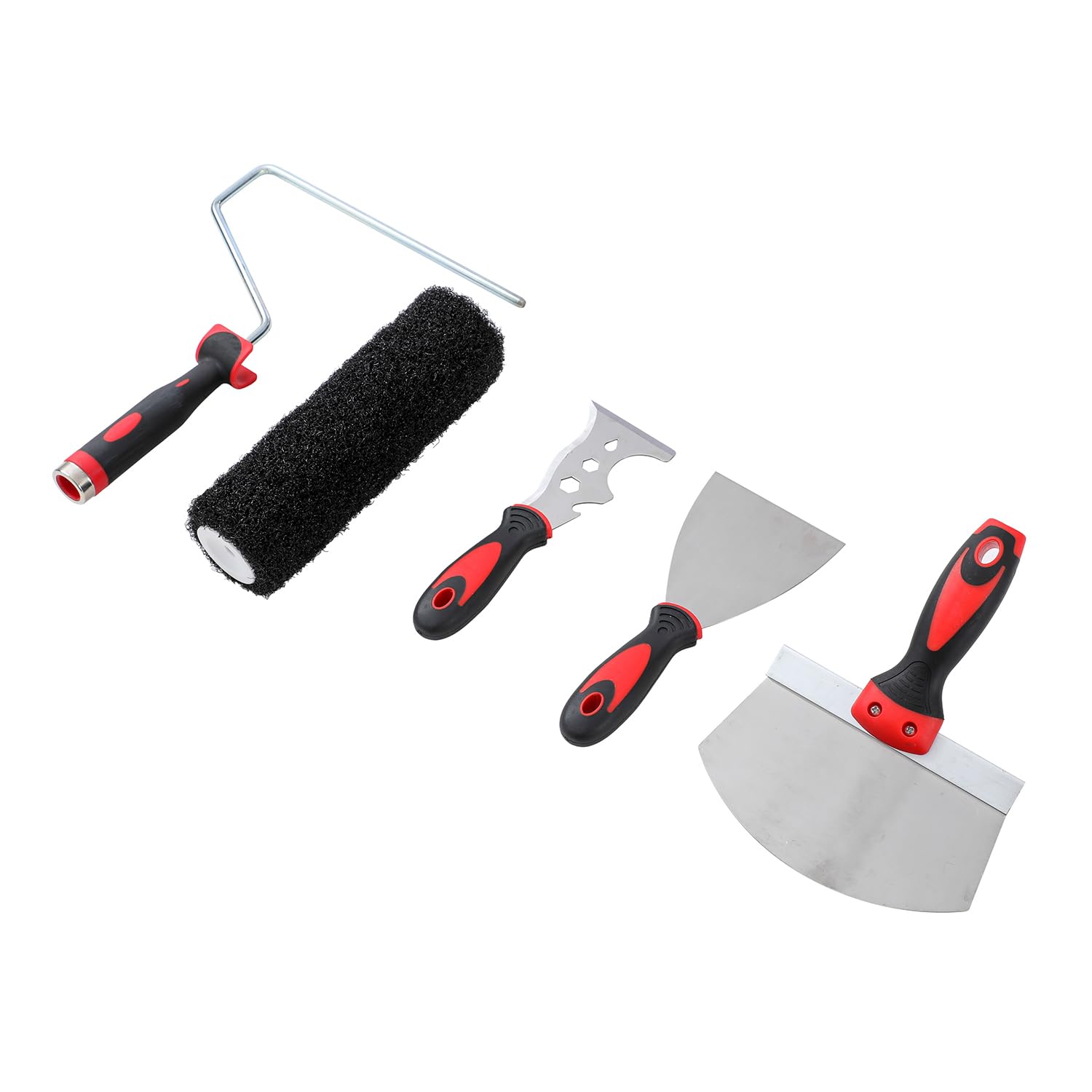 KATSU Tools Juego de 9 cuchillas de desnatado para paneles de yeso, cuchillas de 25/60/80 cm + poste de extensión de aluminio + rodillo de pintura + cuchillo de masilla + raspadores de papel pintado
