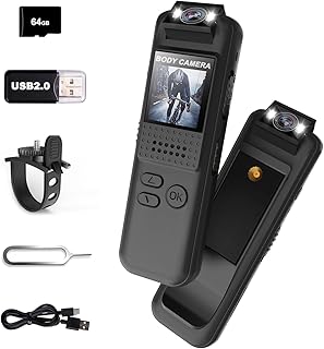 Bodycam, Mini Action Kamera Körperkamera mit 64GB Speicherkarte, Nachtsicht, 1080P HD Sportskamera mit Magnetclip & Fahrradhalterung, Bodycam Körperkamera Mini für Sport und Outdoor