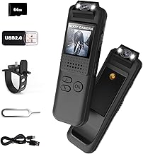 Sports Camera, 1080P FHD Motorcycle Camera with 64GB TF Card, Pedestrian Camera with 180° Rotatable Lens, Video & Photo, Night Vision Colour, Portable Mini Action Cam for Travel/Bike/Sports