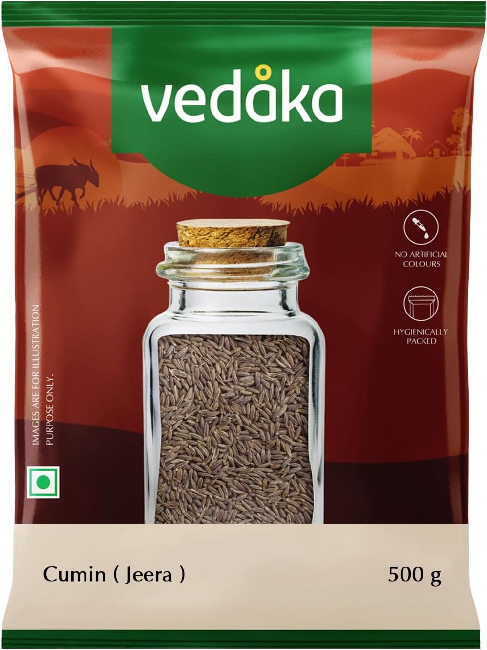 Amazon Brand - Vedaka Cumin Whole | 500 g | Safed Jeera | No Added Colours or Preservatives