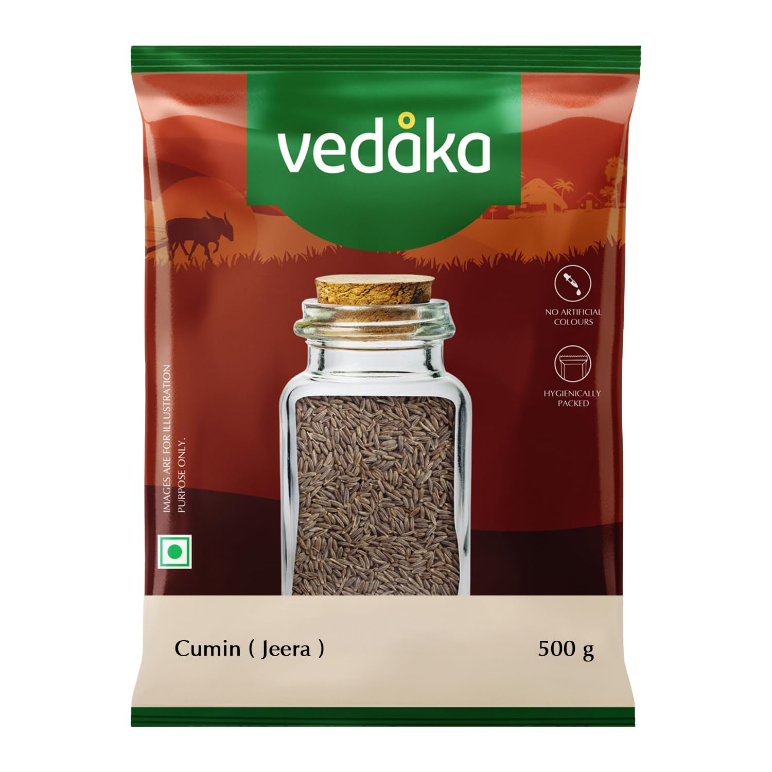 Amazon Brand - Vedaka Cumin Whole | 500 g | Safed Jeera | No Added Colours or Preservatives