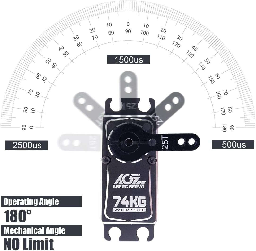 AGFRC Metal-Gear Waterproof-Servo-Motor High-Torque - 74KG Programmable Brushless Digital RC Steering Smart Servo, Control Angle 180°(SA81FHMW)