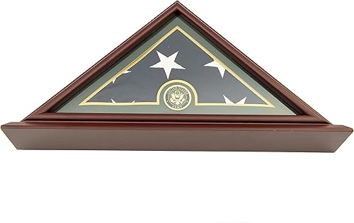Miniatura 2 de Vitrina de bandera de veterano 5 x 9 | Soporte de exhibición de bandera de entierro, madera maciza, acabado cereza (ejército)