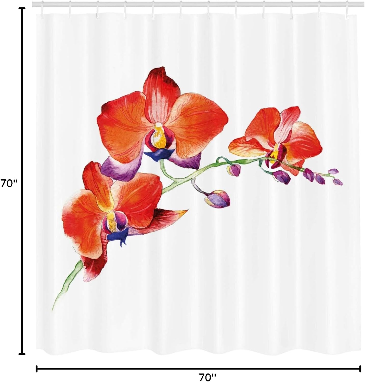 Ambesonne Floral Shower Curtain, Orchid Flower Branch with Vivid Color Petals Blossom Botany Blooms Picture, Cloth Fabric Bathroom Decor Set with Hooks, 69" W x 70" L, Orange Violet White