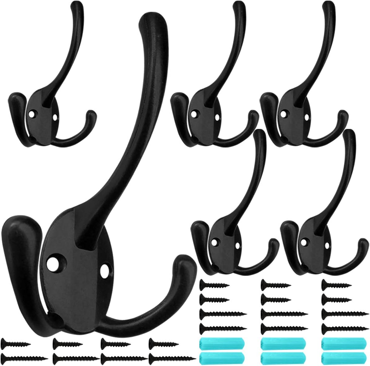 IBosins 6 Pack Black Heavy Duty Coat Hooks Wall Mounted