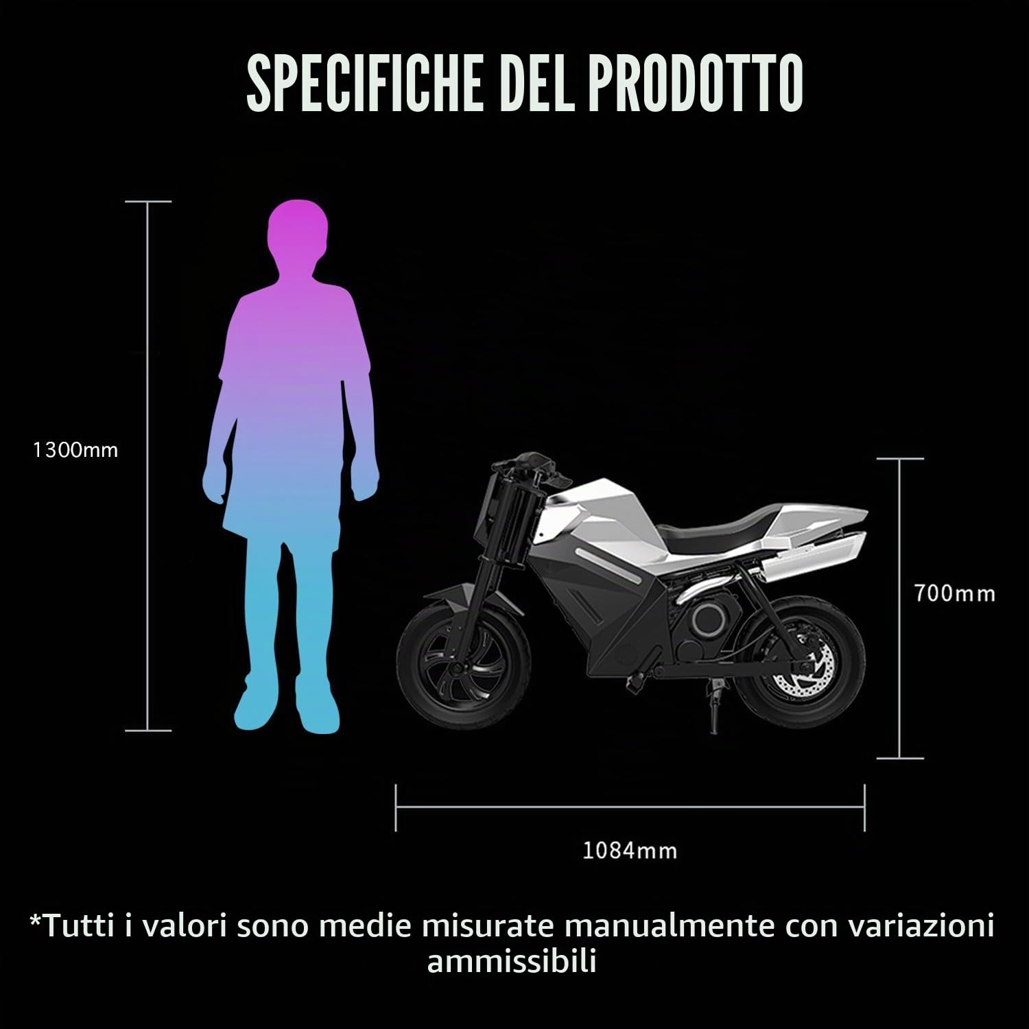 APTUM ADV250 Moto Elettrica per Bambini 8-10 Anni | Motocicletta elettrica con Motore 250/350W, 3 Velocità 8/13/16 km/h, Autonomia 15 km, Pneumatici 12,5”, Suoni Reali ed Effetto Nebbia