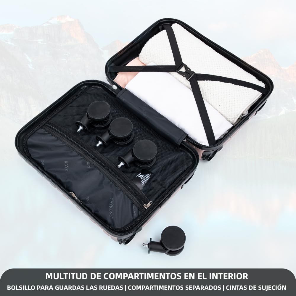 Maleta de Cabina ABS 40x30x20(24L)|Capacidad Maxima| Equipaje de Mano con Ruedas Desmontables para Ryanair | Vueling | EasyJet - RosaDorada - 5