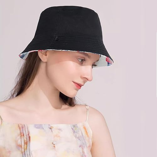 Miniatura 9 de HH HOFNEN Sombrero de pescador de doble cara para verano, playa, sombrero de sol para viajes, gorra de pescador con cuerdas para mujeres y hombres