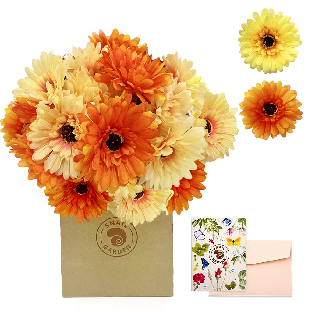 Fleurs artificielles jaunes et oranges marguerites pour décoration sans entretien