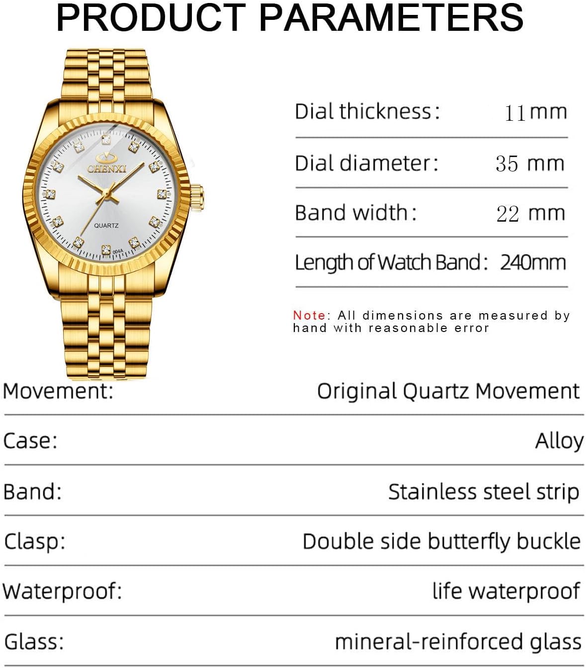FANMIS Men's Classics Business Easy Reader Quartz Watch Military Analog Luminous Waterproof Quartz Stainless Steel Watch Elegant Gift Watch for Men (X Gold White)