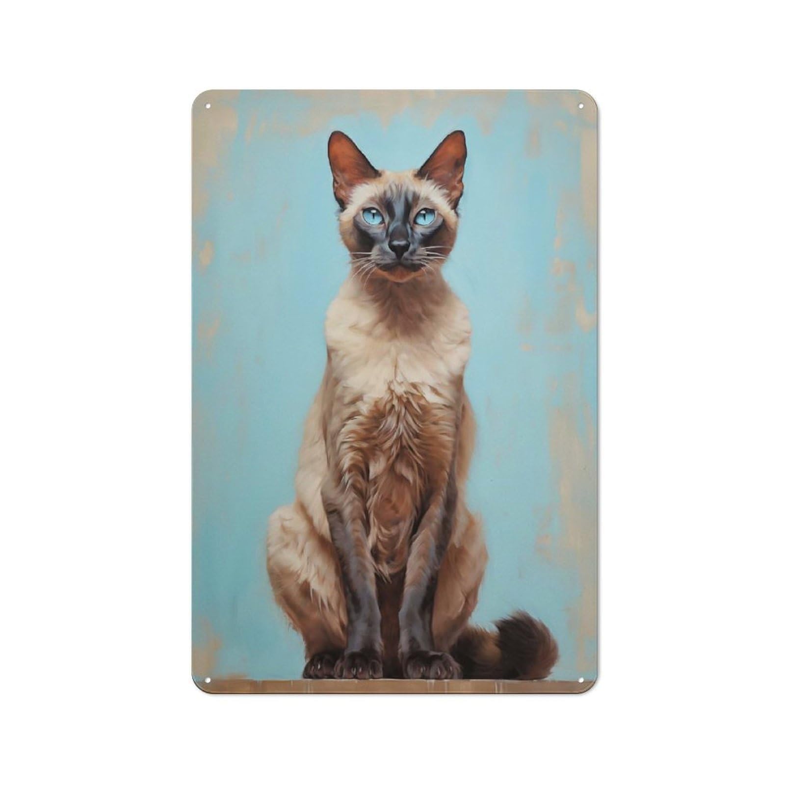 Junmoney Style-10 Siamese Cat Rustic Metal Wall Decor 30X20cm, Decorative Tin Sign For Farmhouse Kitchen, Pantry Or Dining Area
