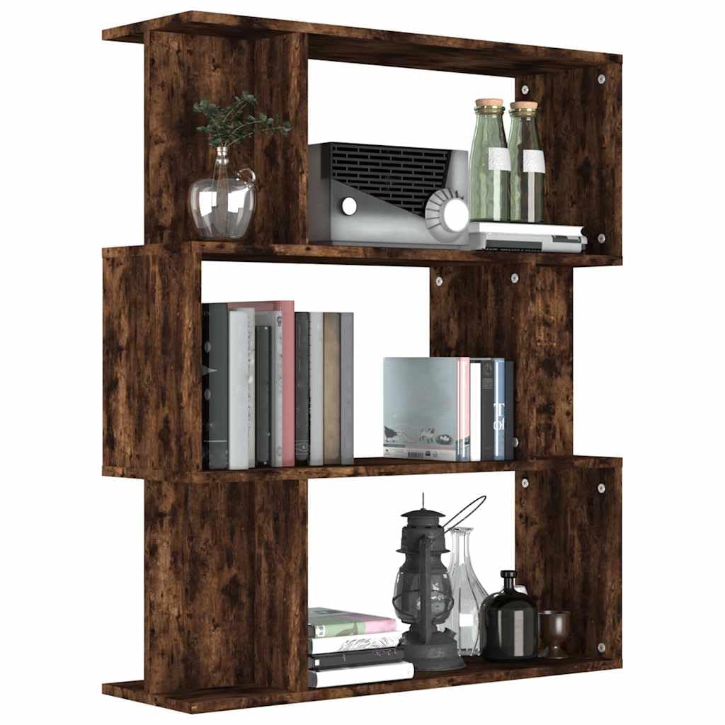 Libreria divisoria in legno di quercia affumicata, 80 x 24 x 96 cm, versatile, per soggiorno, ufficio, cameretta dei bambini