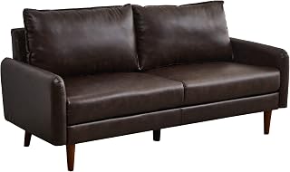 INSTORY Leather Sofa Modern Couch with Wooden Legs for Living Room,Office - Brown
