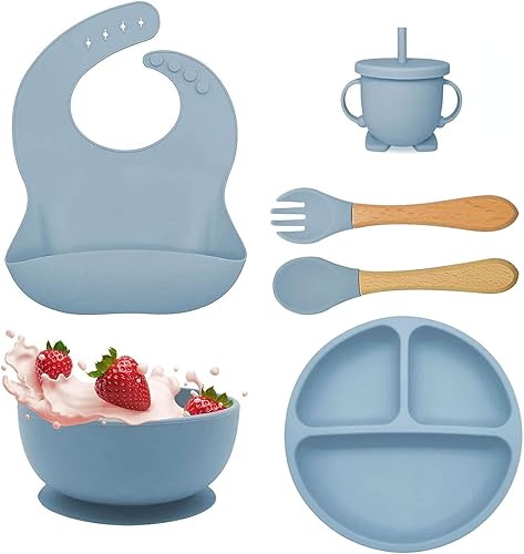 Juego de alimentación de silicona para bebés, juego de platos para bebés, juego de suministros de destete LED para bebés, incluye plato, cuenco,