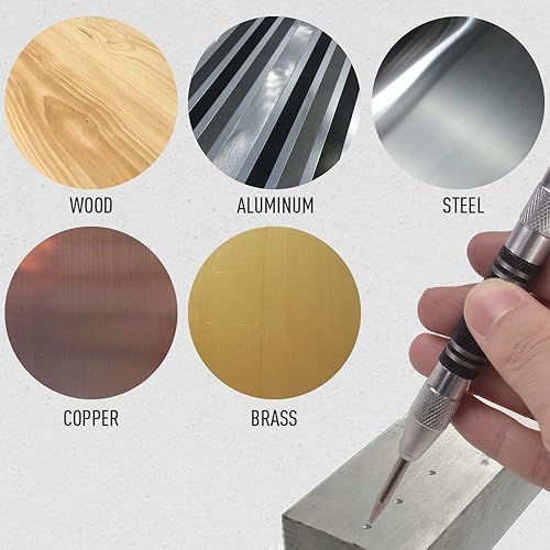 Miniatura 5 de Punzón central automático, paquete de 2, perforador central de 5 pulgadas con resorte, tensión ajustable, con 2 puntas de repuesto