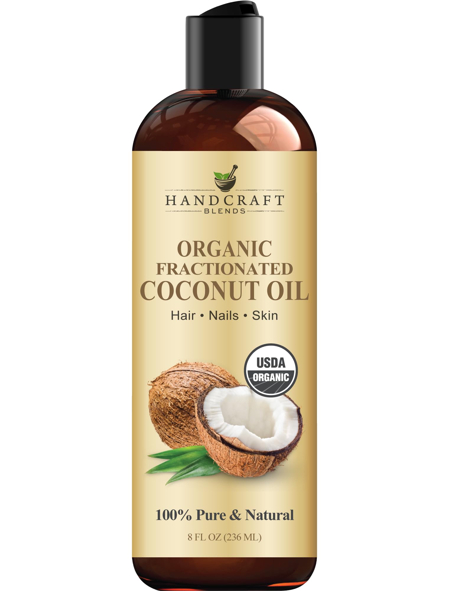 Handcraft Blends Organic Fractionated Coconut Oil - 236 ml - 100% Pure and Natural - Premium Grade Carrier Oil for Skin and Hair - Hair and Body - Massage