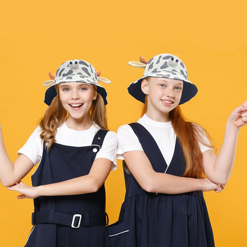Cow Bucket Hat with Cute Horn Ears Cow Print Summer Hat Fisherman's Hat Print Sun Cap for Women with Uv Protection (Cow Black) - Image 6