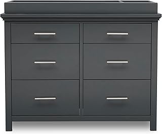Delta Children Simmons Kids Avery 6 Drawer Dresser with Changing Top, Fully Assembled, Greenguard Gold Certified, Charcoal Grey