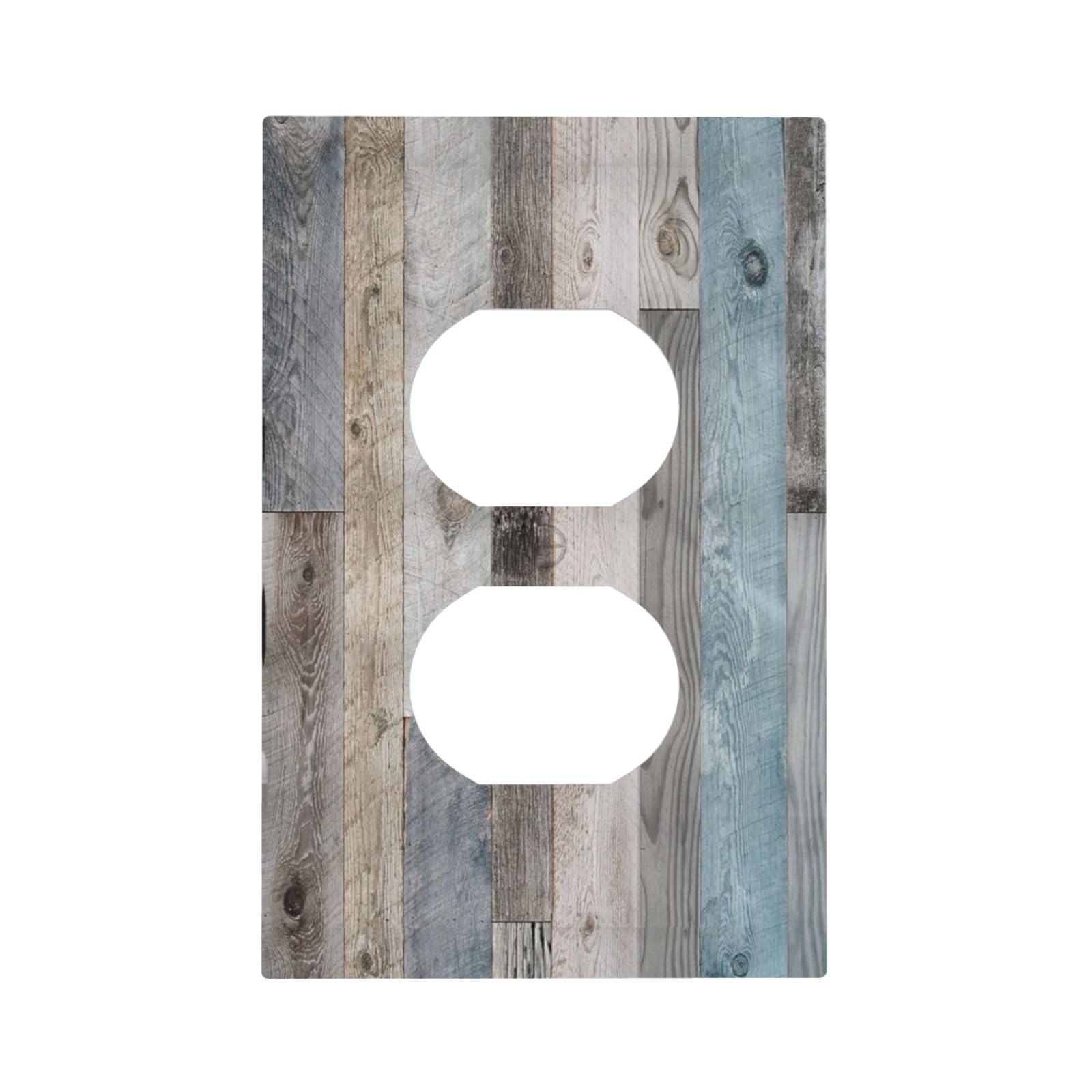 ‎Sghxwp Rustic Blue Teal Gray Wood Plank 1 Gang Duplex Outlet Covers Decorative Country Vintage Barn Door Single Light Switch Covers Electrical