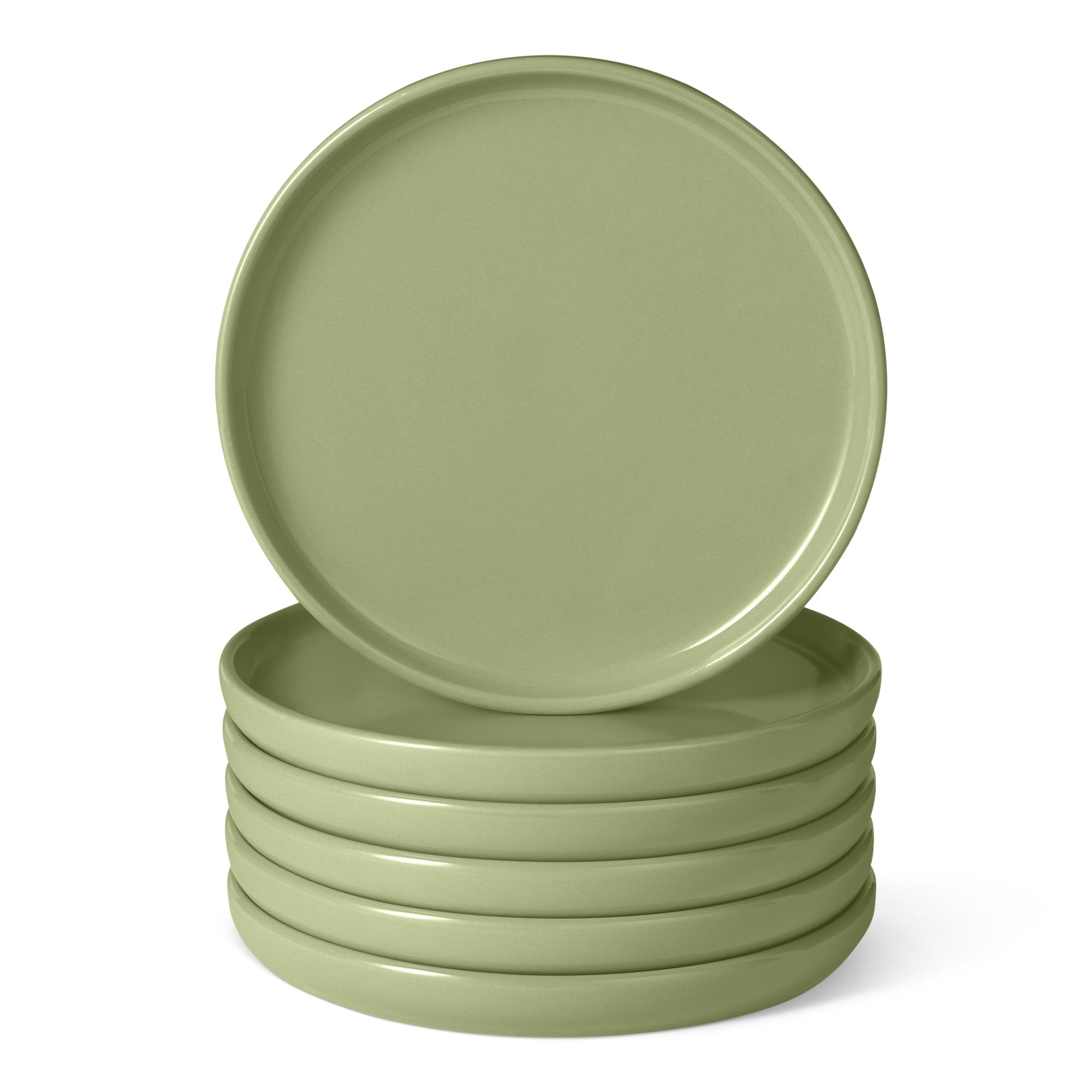Amazon Basics Glazed Stoneware Salad Plates, 6-Piece Set, Microwave and Dishwasher-Safe, 21.08cm, Olive