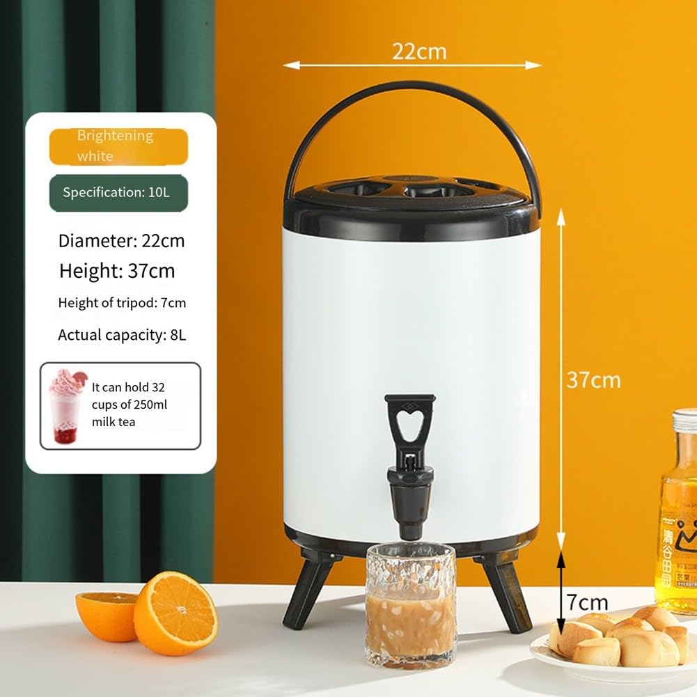 Honseadek Distributeur de boissons isotherme à double paroi portable de grande capacité avec robinet pour le camping et les événements en plein air (10 L, blanc)