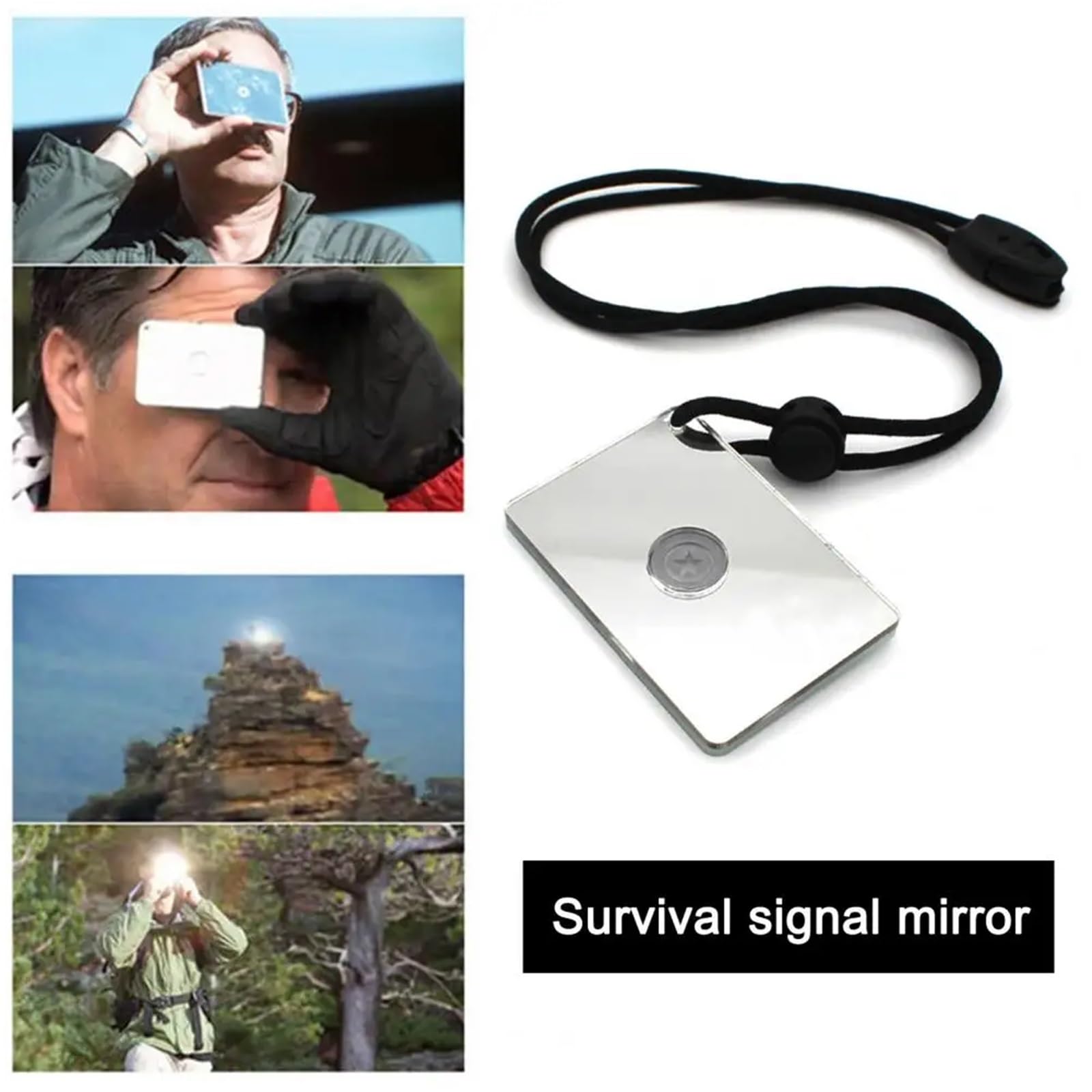 Lot de 10 miroirs de signalisation pour survie en acrylique avec corde à suspendre, héliographe, outils de survie