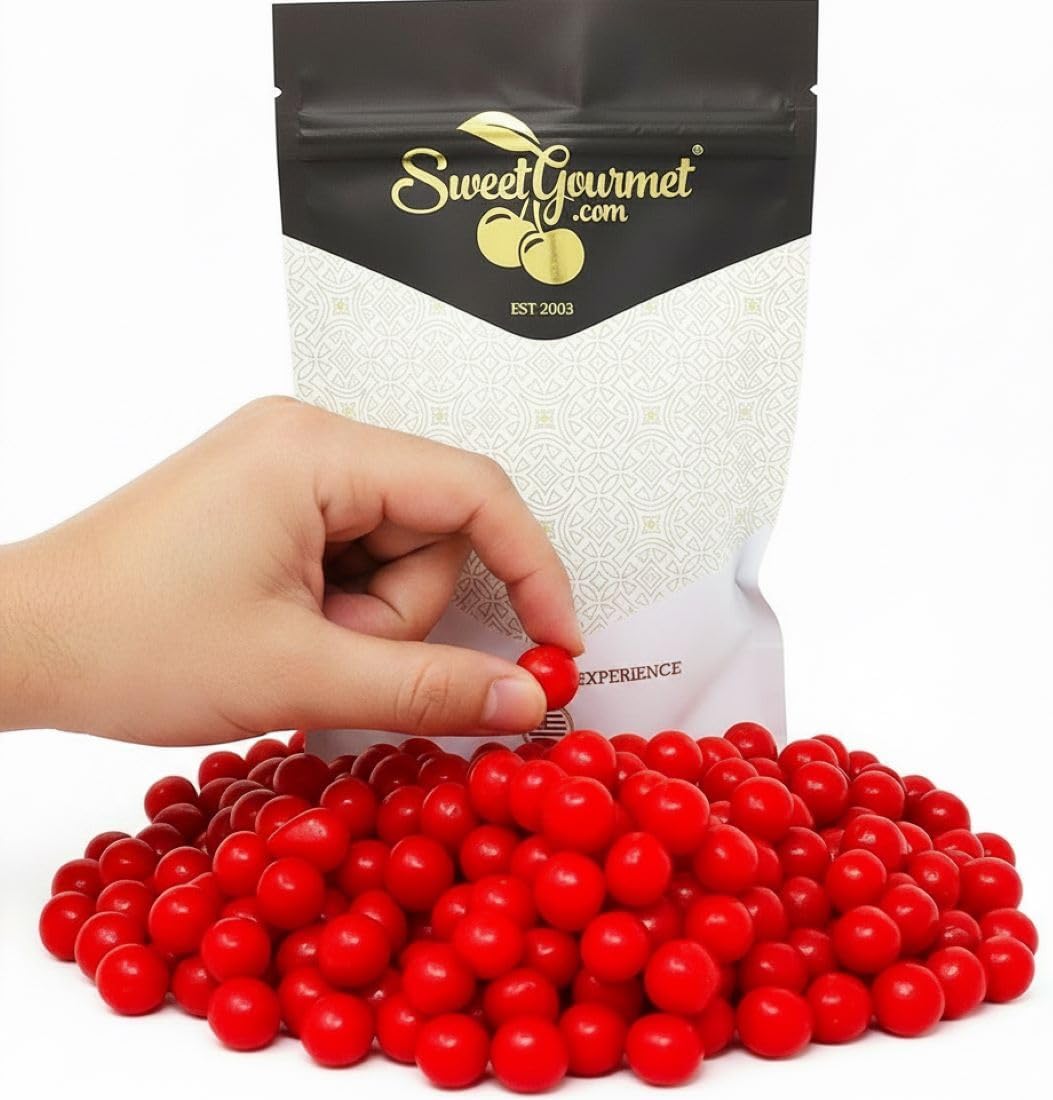 SweetGourmet Sweet and Sour Cherry Balls, Chewy Gummy Candy, Gluten-Free, Fat-Free, 1 Pound Bulk Bag