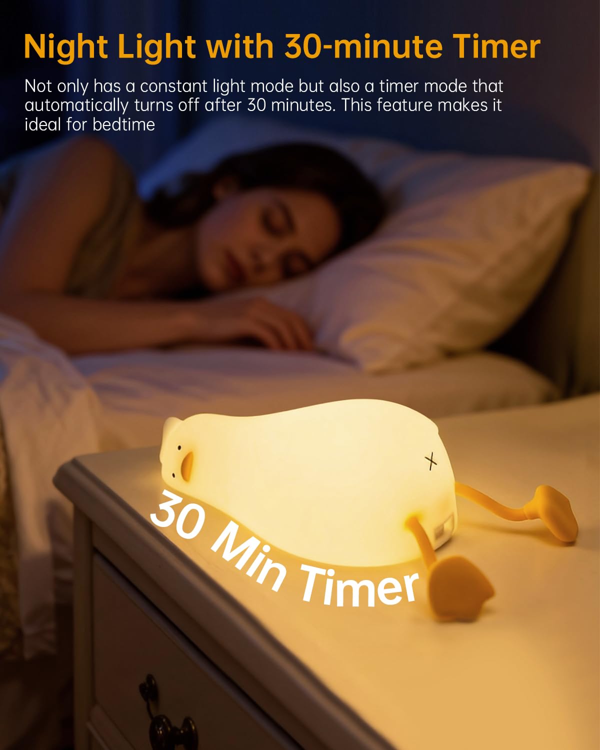 Bonita luz nocturna de pato de silicona, 3 niveles regulables, control táctil, recargable, junto a la lámpara de guardería, decoración de escritorio, luz nocturna para lactancia, bebé, niños, regalos