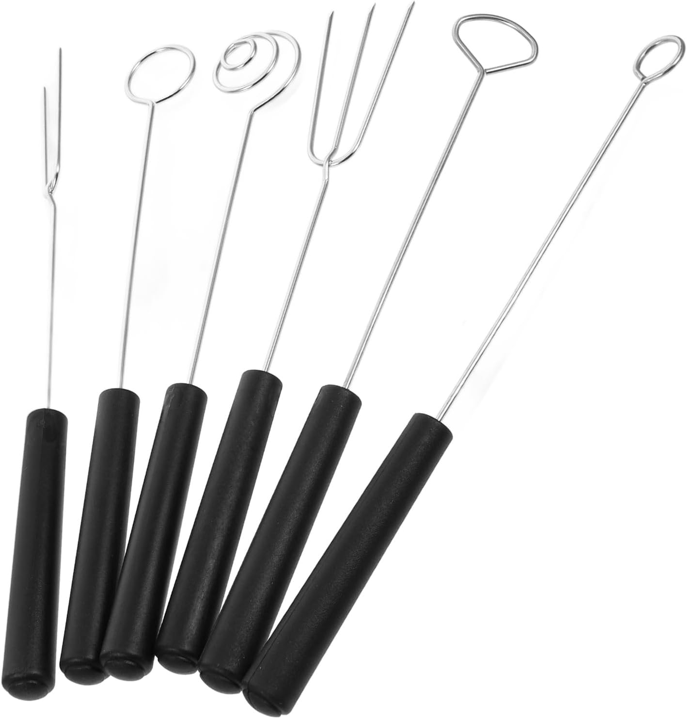 SHOWERORO 6pcs Stainless Steel Fondue Forks Set Multipurpose Chocolate Dipping Fruit Dessert Forks for Bbq and Baking Kitchen Candy Dipping Tools round Spiral Trident Triangle