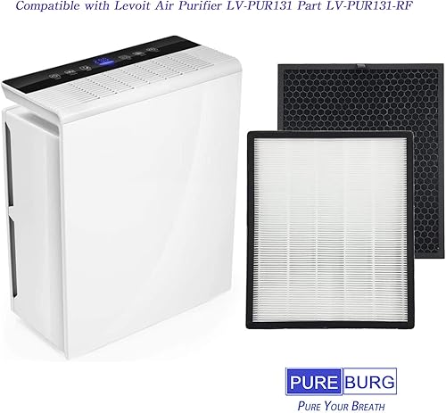 Miniatura 2 de PUREBURG LV-PUR131-RF - Juego de filtros de repuesto compatibles con purificadores de aire Levoit LV-PUR131 LV-PUR131S, H13 HEPA + filtro de carbón