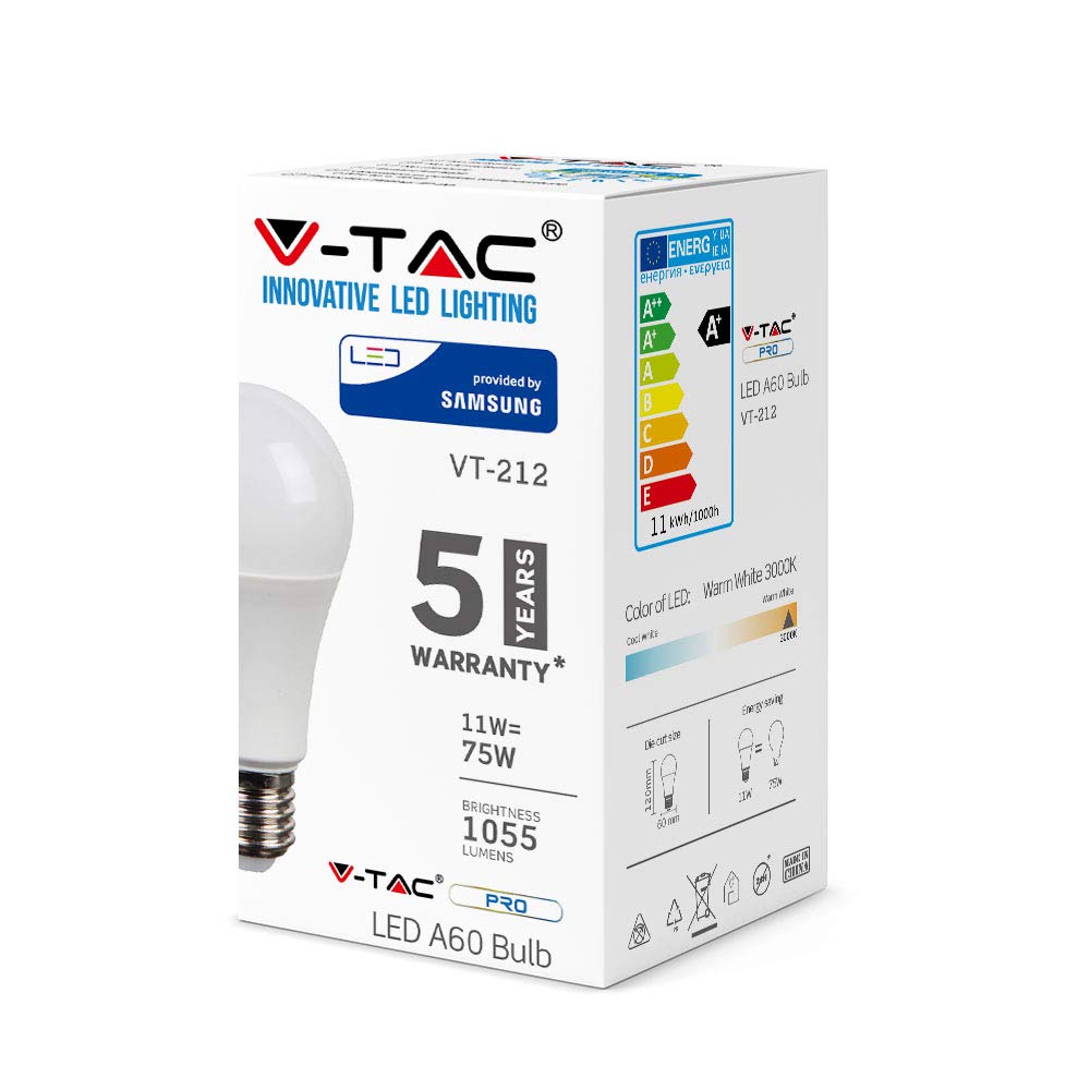 V-TAC Lampadina a LED E27, 11 W (sostituisce 75 W), luce bianca fredda, confezione da 5