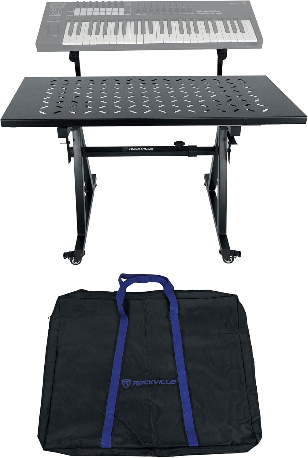 Rockville Z45W ZStyle 2Tier Keyboard Stand+Wheels+Bag+Adjustable Height+Width