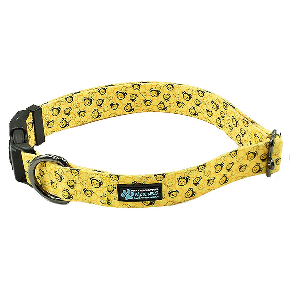 Max and Neo Patterned NEO Dog Collar - We Donate a Collar to a Dog Rescue for Every Collar Sold (Small, Bees)