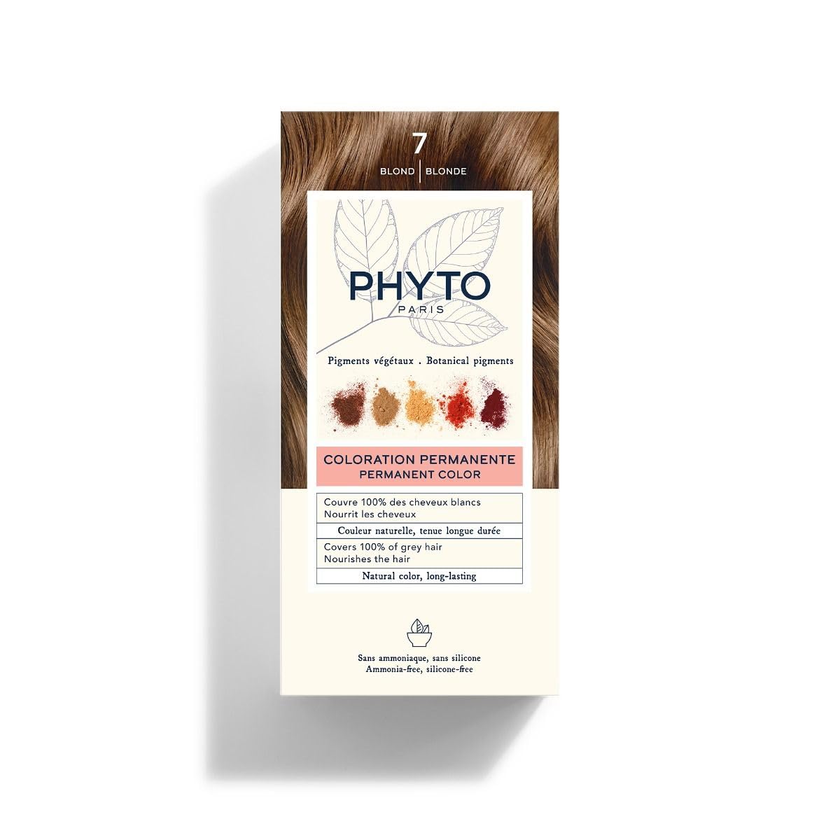 Phyto Phytocolor Permanent Natural Hair Color 7 Blonde with Botanical Pigments, 100% Grey Hair Coverage, Ammonia-free, PPD-free, Silicone-free