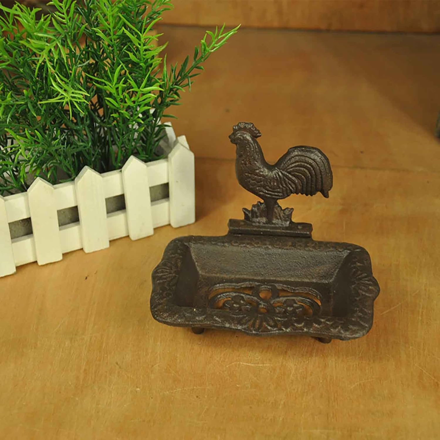 Iron Cock Decorative Soap Dish, Heavy Duty Cast Iron Soap Dish Holder Self Draining Vintage Metal Soap Dishes Antique Soap Holder for Bathroom Kitchen