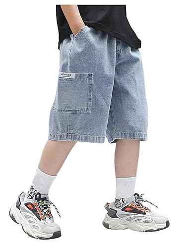 GORGLITTER Boy's Jean Shorts Elastic Waist Wide Leg Denim Shorts