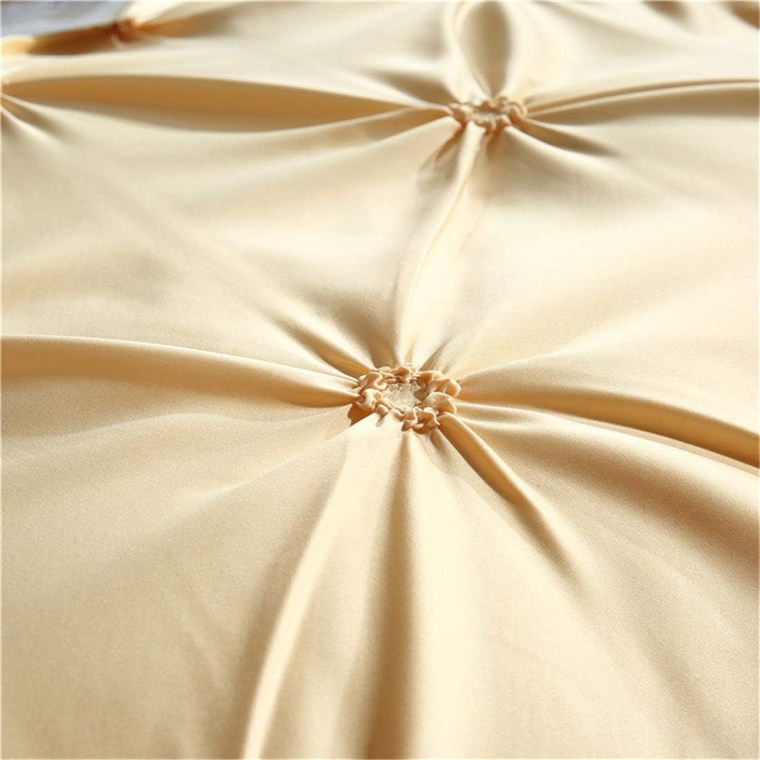 Erosebridal Champagne Pintuck Duvet Cover Set King Silk Like Satin Pinch Pleated Bedding Set with Zipper Ruffle Design Luxury & Microfiber Comforter Cover Pintuck Decorative Bedspread Cover