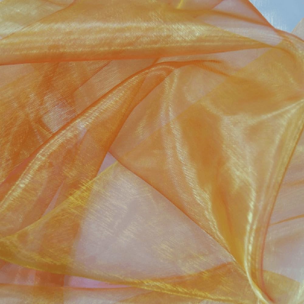 Organza Fabric Two Tone Satin Sheer Voile Curtain Wedding Fabric (Sold Per Metre) (Flame Orange/Gold)