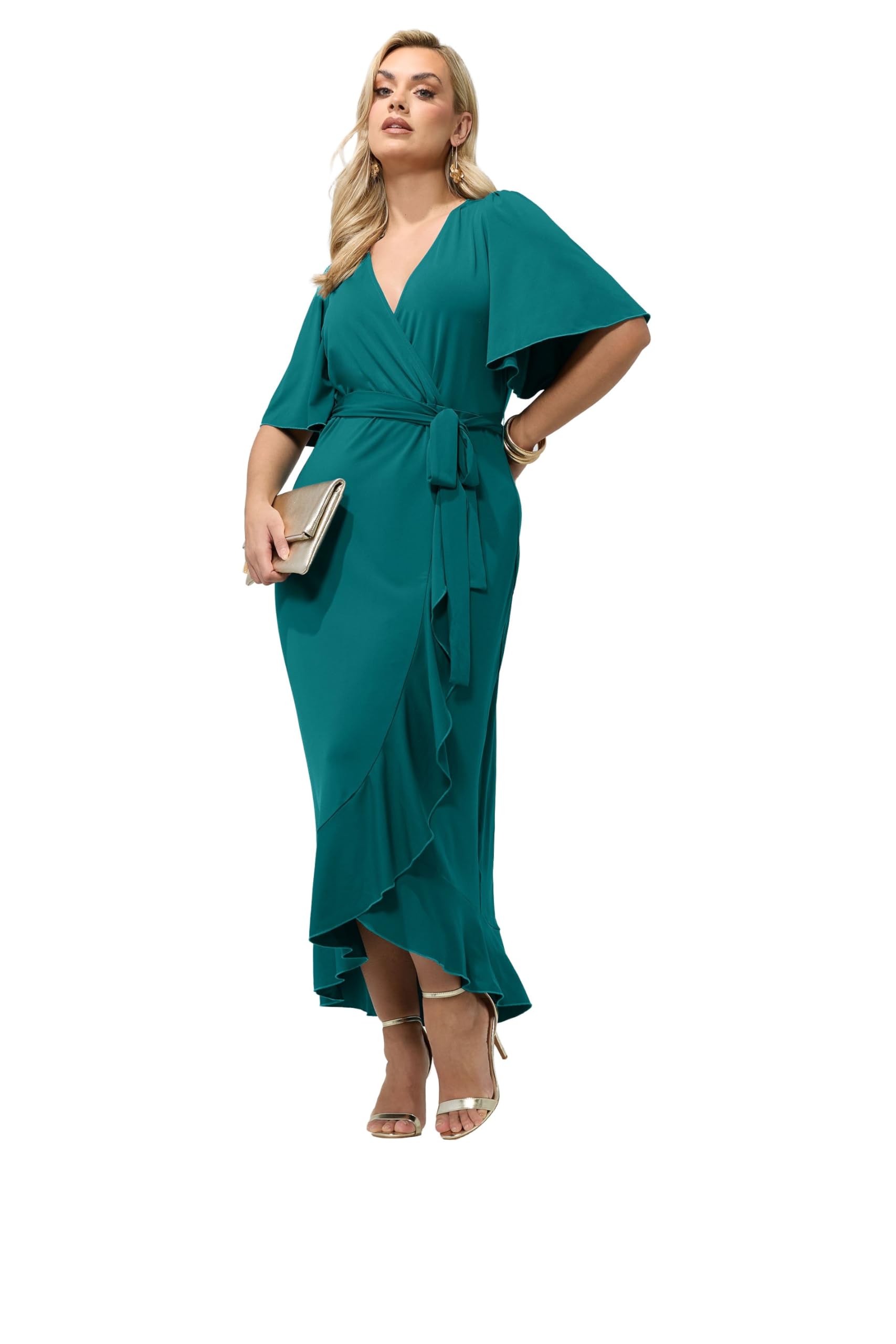 Yours Women's Teal Ruffle Hem Wrap Dress In | : Size 18