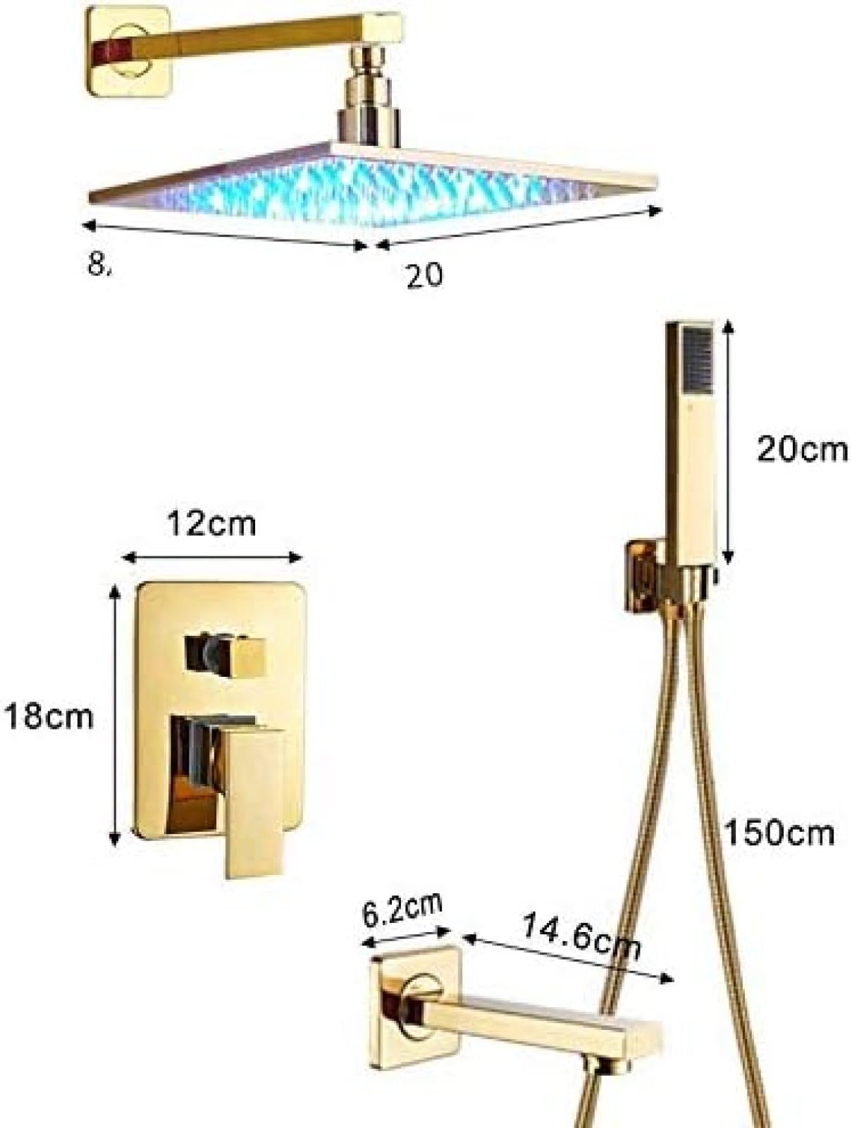 Zestaw baterii natryskowej LED z deszczownicą i oświetleniem LED, jednouchwytowa bateria wannowo-prysznicowa z mosiężną wylewką, ukryte baterie natryskowe do łazienki,